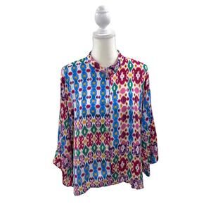 Natori Pink Ikat Button Down Blouse